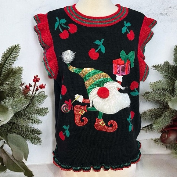33 Degrees Christmas Gnome Cherry Gift Ugly Christmas Sweater size Large - Picture 1 of 15